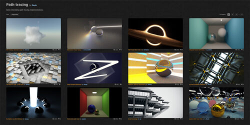 Screenshot of the list on ShaderToy, with various kinds of path tracers visible.